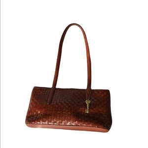 Fossil Woven Brown Leather Handbag NWOT